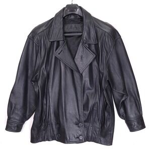 GEORGETOWN Mens Vintage Double Breasted Leather Jacket Black Medium